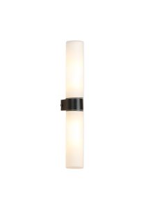 Tasso IP44 2 Light E14 Twin Wall Lamp, Satin Black With Opal Tubular Glass