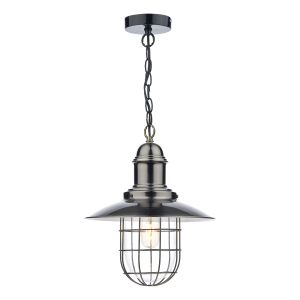 Terrace 1 Light E27 Antique Chrome Adjustable Traditional Fisherman's Lamp Pendant With Clear Glass Shade Within A Cage
