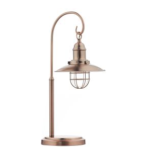 Terrace 1 Light E14 Copper Traditional Fisherman's Style Table Lamp With Inline Switch With Clear Glass Shade Within A Cage