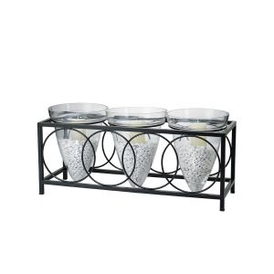 (DH) Tessa Candle Holder 3 Cone Black/Clear Glass