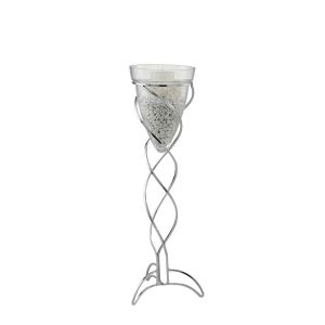 (DH) Tessa Cone Candle Holder 70Cm Polished Chrome/Clear Glass