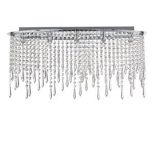 Falun 5 Light G9 Polished Chrome Flush Oval Ceiling Light With Crystal Dressings