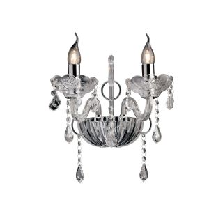 Tiana Wall Lamp 2 Light E14 Polished Chrome/Glass/Crystal (Item is Not Suitable For Mail Order Sales, COLLECTION ONLY)