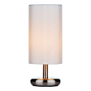 Tico 1 Light E14 Satin Chrome 3 Stage Touch Table Lamp C/W Ivory Cotton Shade