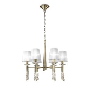 Tiffany Pendant 6+6 Light E14+G9, Antique Brass With White Shades & Clear Crystal