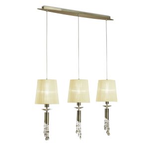 Tiffany Linear Pendant 3+3 Light E27+G9 Line, Antique Brass With Ccrain Shades & Clear Crystal