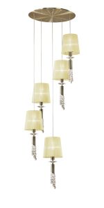 Tiffany 60cm Pendant 5+5 Light E27+G9 Spiral, Antique Brass With Cream Shades & Clear Crystal
