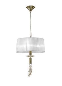 Tiffany 46cm Pendant 3+1 Light E27+G9, Antique Brass With White Shade & Clear Crystal