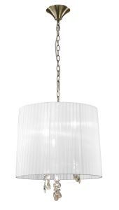 Tiffany 50cm Pendant 3+3 Light E14+G9, Antique Brass With White Shade & Clear Crystal