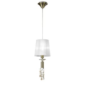 Tiffany 23cm Pendant 1+1 Light E27+G9, Antique Brass With White Shade & Clear Crystal