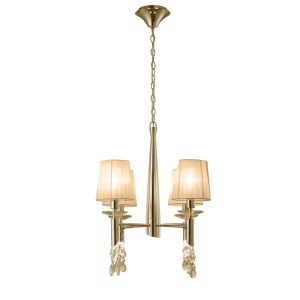 Tiffany 55cm Pendant 4+4 Light E14+G9, French Gold With Soft Bronze Shades & Clear Crystal