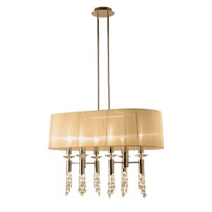 Tiffany Pendant 6+6 Light E27+G9 Oval, French Gold With Soft Bronze Shade & Clear Crystal