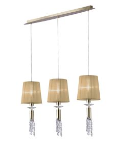 Tiffany Linear Pendant 3+3 Light E27+G9 Line, French Gold With Soft Bronze Shades & Clear Crystal