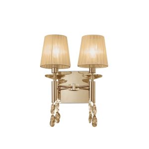 Tiffany Wall Lamp Switched 2+2 Light E14+G9, French Gold With Soft Bronze Shades & Clear Crystal