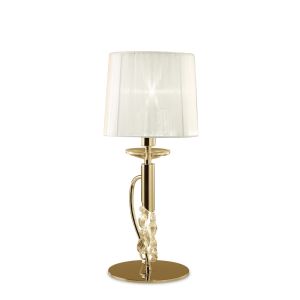 Tiffany Table Lamp 1+1 Light E14+G9, French Gold With White Shade & Clear Crystal