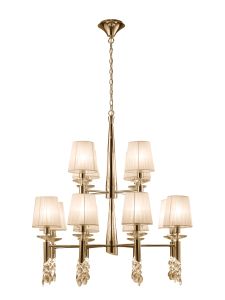 Tiffany Pendant 2 Tier 12+12 Light E14+G9, French Gold With Ccrain Shades & Clear Crystal