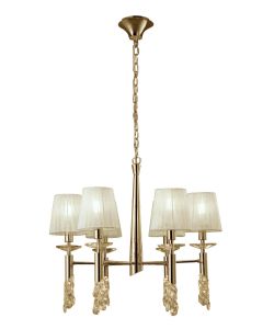 Tiffany 66cm Pendant 6+6 Light E14+G9, French Gold With Cream Shades & Clear Crystal