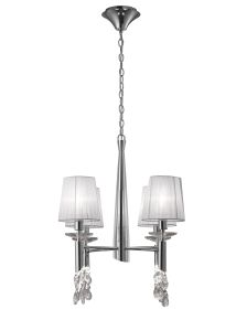Tiffany 55cm Pendant 4+4 Light E14+G9, Polished Chrome With White Shades & Clear Crystal
