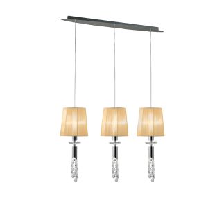Tiffany Linear Pendant 3+3 Light E27+G9 Line, Polished Chrome With Soft Bronze Shades & Clear Crystal