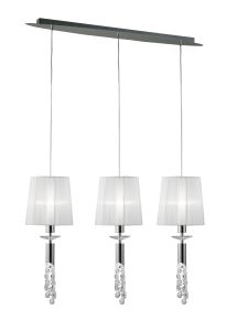 Tiffany Linear Pendant 3+3 Light E27+G9 Line, Polished Chrome With White Shades & Clear Crystal