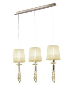 Tiffany Linear Pendant 3+3 Light E27+G9 Line, French Gold With Ccrain Shades & Clear Crystal