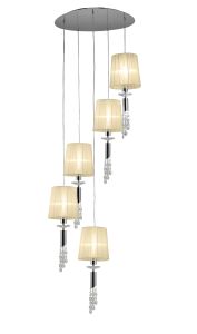 Tiffany 60cm Pendant 5+5 Light E27+G9 Spiral, Polished Chrome With Cream Shades & Clear Crystal