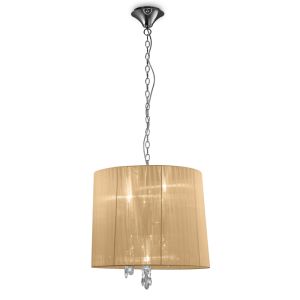 Tiffany 50cm Pendant 3+3 Light E14+G9, Polished Chrome With Soft Bronze Shade & Clear Crystal