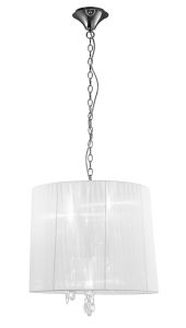 Tiffany 50cm Pendant 3+3 Light E14+G9, Polished Chrome With White Shade & Clear Crystal