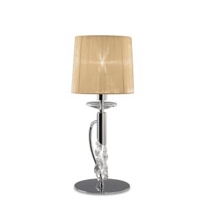 Tiffany Table Lamp 1+1 Light E14+G9, Polished Chrome With Soft Bronze Shade & Clear Crystal