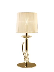 Tiffany Table Lamp 1+1 Light E14+G9, French Gold With Cream Shade & Clear Crystal