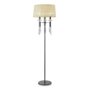 Tiffany Floor Lamp 3+3 Light E27+G9, Polished Chrome With Ccrain Shade & Clear Crystal