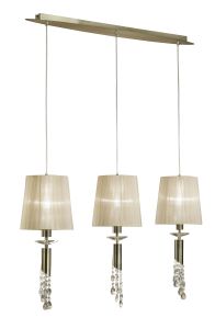 Tiffany Linear Pendant 3+3 Light E27+G9 Line, Antique Brass With Soft Bronze Shades & Clear Crystal