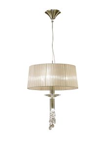 Tiffany Pendant 3+1 Light E27+G9, Antique Brass With Soft Bronze Shade & Clear Crystal