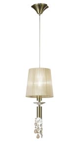 Tiffany Pendant 1+1 Light E27+G9, Antique Brass With Soft Bronze Shade & Clear Crystal