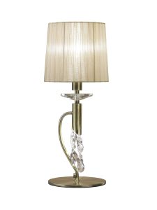 Tiffany Table Lamp 1+1 Light E14+G9, Antique Brass With Soft Bronze Shade & Clear Crystal