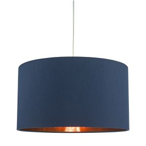 Timon E27 Non Electric Navy Blue Smooth Faux Silk Drum Shade With Metallic Rose Gold Lining (Shade Only)