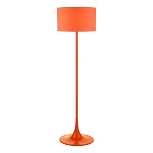 Heim 1 Light E27 Satin Orange Floor Lamp With Inline Foot Switch C/W Orange Cotton 43cm Drum Shade