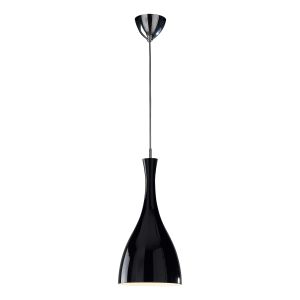 Tone 1 Light E27 Polsihed Chrome Adjustable Pendant With Black Glass Shade