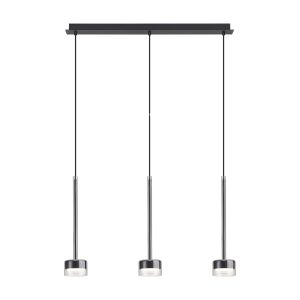 Tonic Linear Pendant, 3 Light, With Replaceable 12W LEDs, 3000K, Chrome/Black/Clear Glass