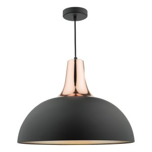 Toronto 1 Light E27 Matt Black With Copper Adjustable Dome Pendant
