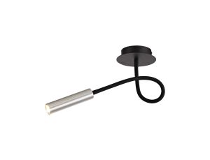 Tudor Ceiling, 1 Light Adjustable Arm, 1 x 5W LED, 3000K, 310lm, Black/Aluminium, 3yrs Warranty