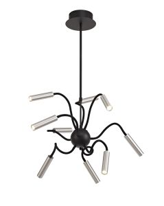 Tudor Sputnik Pendant, 9 Light Adjustable Arms, 9 x 4W LED Dimmable, 3000K, 2250lm, Black/Aluminium, 3yrs Warranty