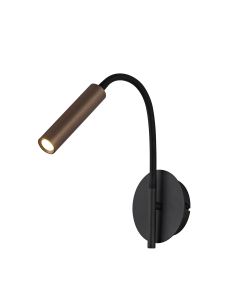 Tudor Wall Lamp, 1 Light Adjustable Switched, 1 x 5W LED, 3000K, 311lm, Black/Satin Copper, 3yrs Warranty