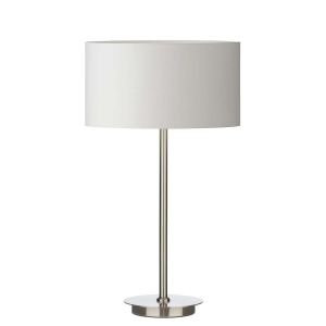 Tuscan 1 Light E27 Satin Chrome Table Lamp With Inline Switch C/W Puscan Ivory Cotton 30cm Drum Shade