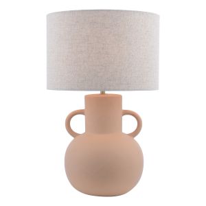 Urn 1 Light E27 Terracotta Ceramic Table Lamp With Inline Switch C/W Natural Linen 32cm Drum Shade