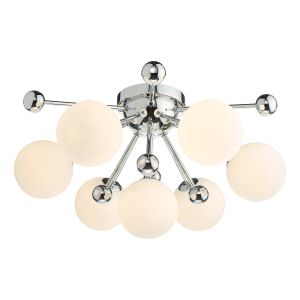 Ursa 7 Light G9 Polished Chrome Flush Ceiling Light With Opal White Glass Globes