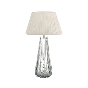 Vezzano 1 Light E27 Smoked Glass Table Lamp With Inline Dwitch C/W Ulyana Ivory Faux Silk Pleated 35cm Shade