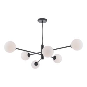 Vignette 6 Light G9 Matt Black Adjustable Pendant Ceiling C/W Opal Glass Shades