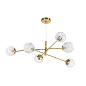 Vignette 6 Light G9 Aged Brass Adjustable Pendant Ceiling C/W Clear/Wire Glass Shades