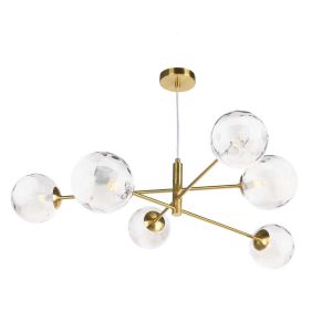Vignette 6 Light G9 Aged Brass Adjustable Pendant Ceiling C/W Clear Dimpled Glass Shades